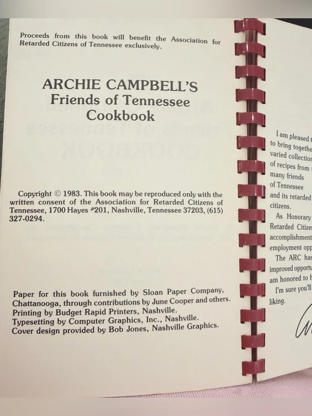 Vintage 1984 Archie Campbell Tennessee Cookbook. Southern | Country Music
